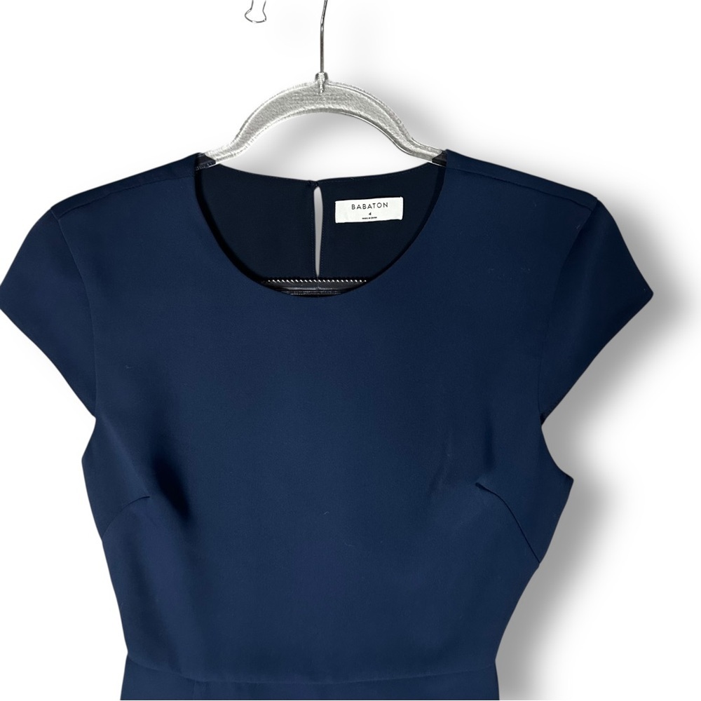 Aritzia Babaton Hamptons Mini Dress Sz 4 Navy Blue Cutout Back Minimalist - Picture 3 of 13